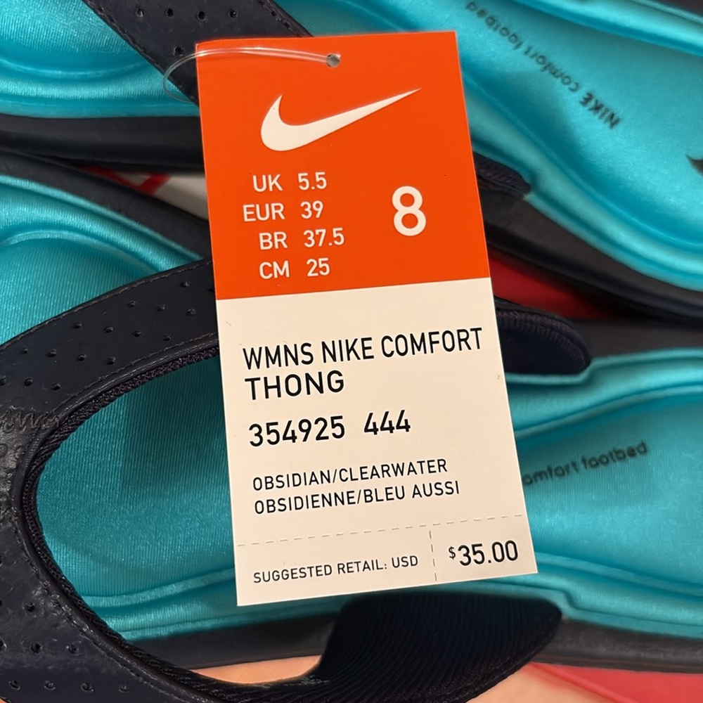 NWT & NIB Nike Teal and Navy Comfort Flip Flops - Picture 2 of 3